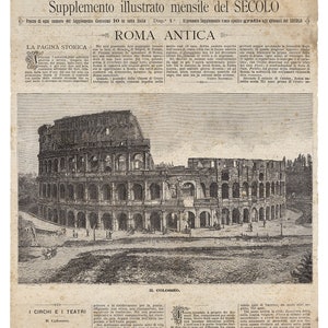 Vintage Italian Newspaper : Roma Antica Full Cover 2 Vintage Newspaper Print Circa 1887 Vintage Italy Art Old Italian Art image 4