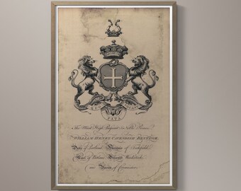 Wappen Druck #1: Familienwappen - Englische Wappengravur aus dem 18.Jh