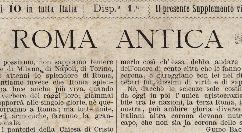 Vintage Italian Newspaper : Roma Antica Full Cover 2 Vintage Newspaper Print Circa 1887 Vintage Italy Art Old Italian Art image 7