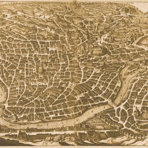 May include: An antique map of Rome, Italy, with the title "ROMA." printed in a banner at the top. The map shows the city's layout with streets, buildings, and the Tiber River.