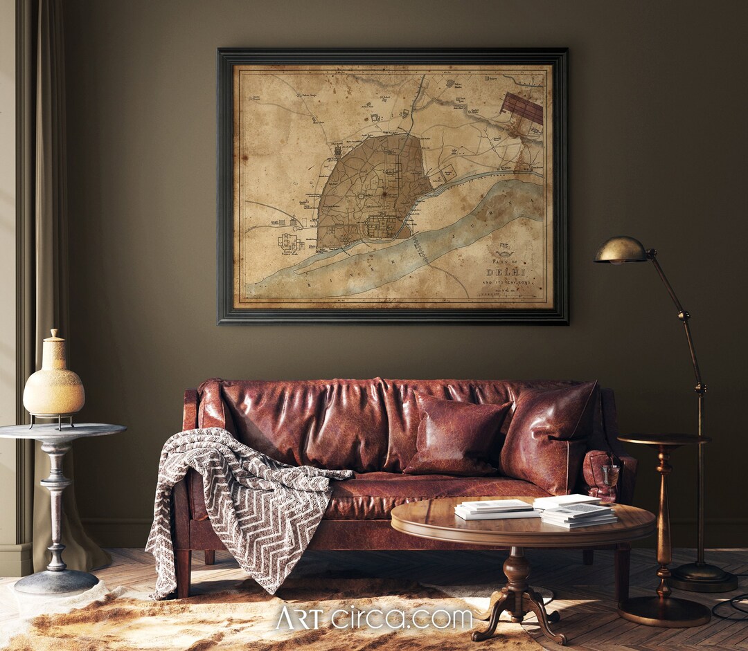 Delhi India Map : Vintage Rustic Circa 1857 Delhi Map Map Print Poster ...