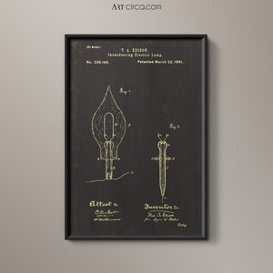 Vintage Patent Print #5 : Vintage Edison Light Bulb Patent print poster - Edison Lightbulb Patent Document - Giclee Print Circa 1881
