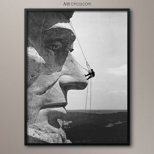 Abraham Lincoln Art : Americana Art - Mount Rushmore Print - President Art - Gutzon Borglum- Mount Rushmore Repair 1962 - Presidential Art image 2