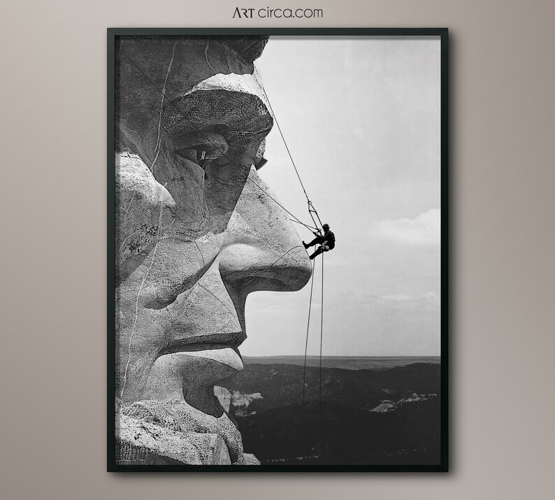 Abraham Lincoln Art : Americana Art - Mount Rushmore Print - President Art - Gutzon Borglum- Mount Rushmore Repair 1962 - Presidential Art image 2