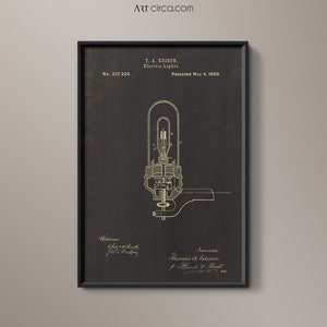 Edison Patent Print #3: Vintage Edison Light Bulb Patent print poster - Edison Lightbulb Patent Document - Giclee Print - Circa 1880