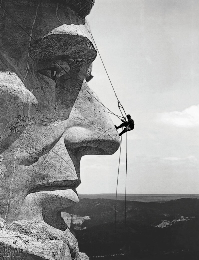 Abraham Lincoln Art : Americana Art - Mount Rushmore Print - President Art - Gutzon Borglum- Mount Rushmore Repair 1962 - Presidential Art image 3