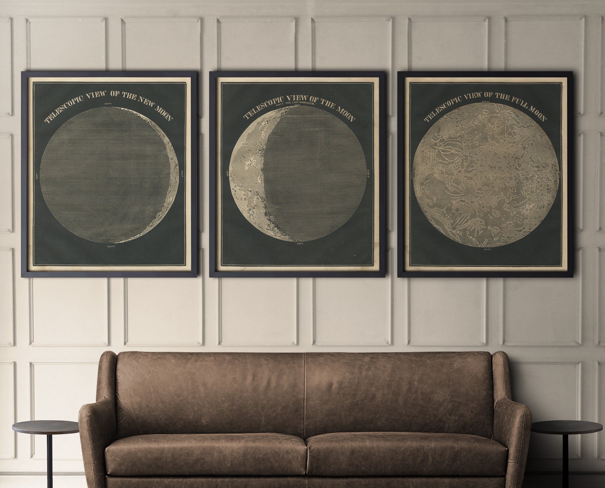 Astronomy Art Lunar Phase Print Telescopic View Of The Moon Scientific Illustration VINTAGE MOON PRINT 3: Circa 1850s Moon Print