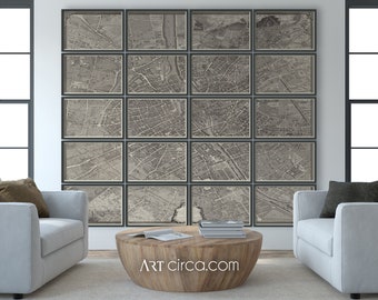 Paris Map - Turgot&#39;s 1739 Plan de Paris Map Panels : Paris Panel map - Paris Art - Large Paris Map - Giclee Print