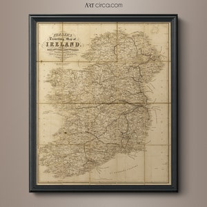 Irland Landkarte: Vintage Landkarte Irland - Alte Irland Landkarte - Große Irland Landkarte - Irland Wandkarte - Irland Kunst - Circa 1852