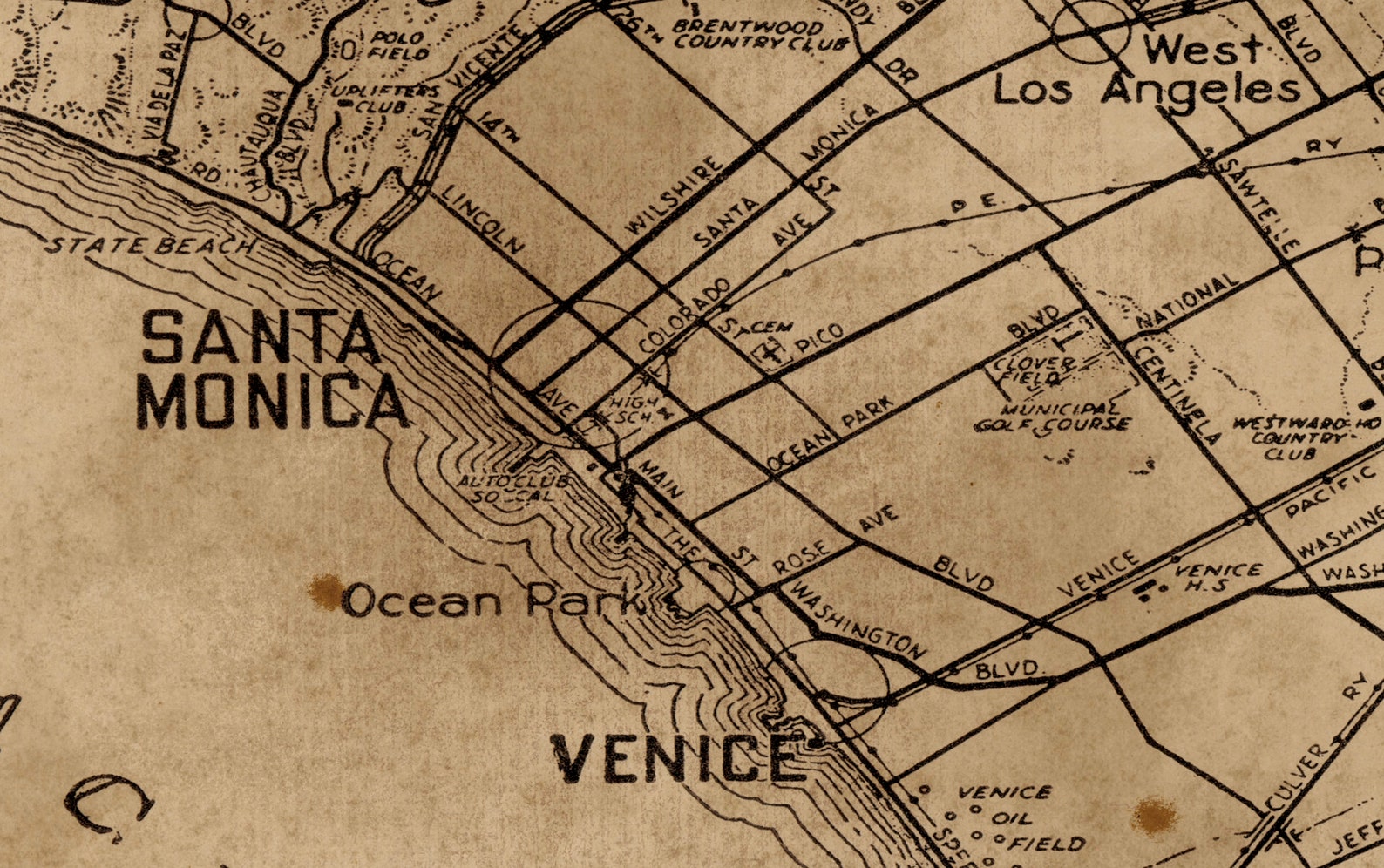 Carte Ancienne Du Comté De Los Angeles, CA 1935 – Reproduction Prête à Encadrer