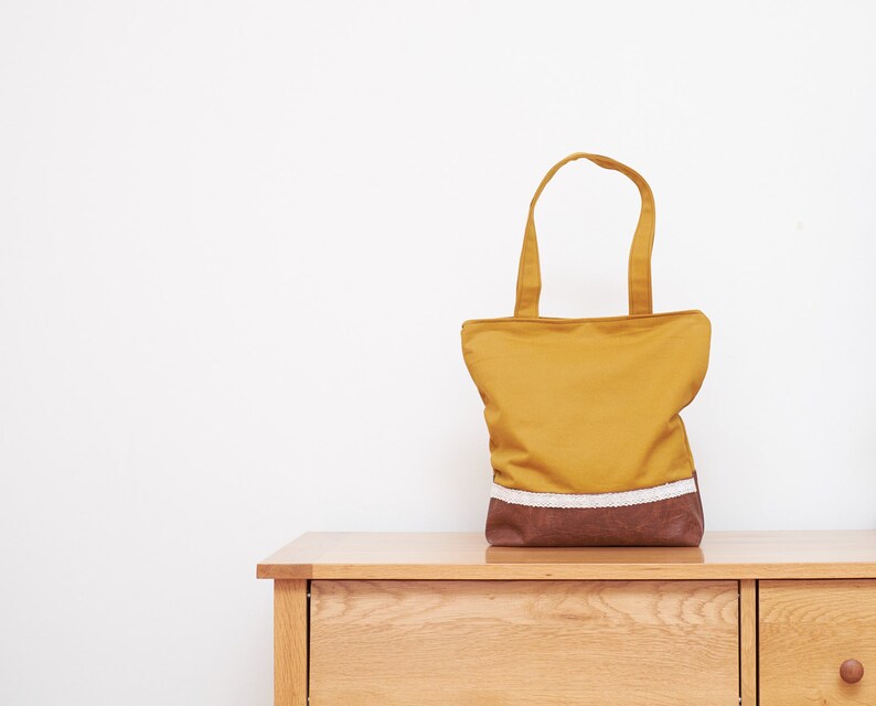 Mustard yellow bag Vegan leather bag Vegan tote Yellow Etsy