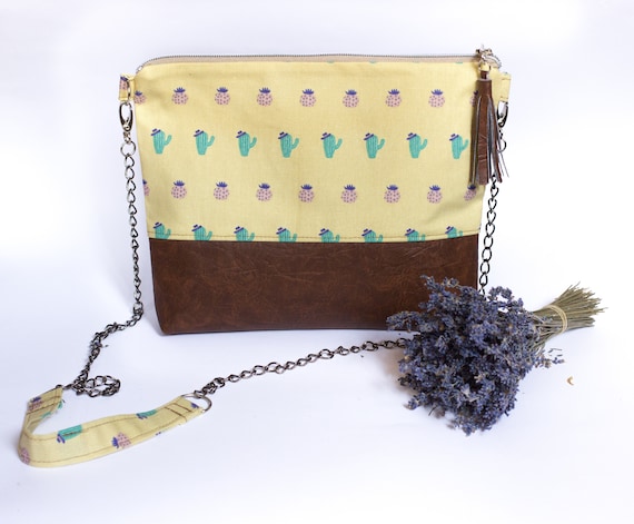 Green faux leather /& bird print fabric purse perfect for vegans