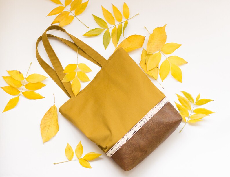 Mustard yellow bag Vegan leather bag Vegan tote Yellow Etsy