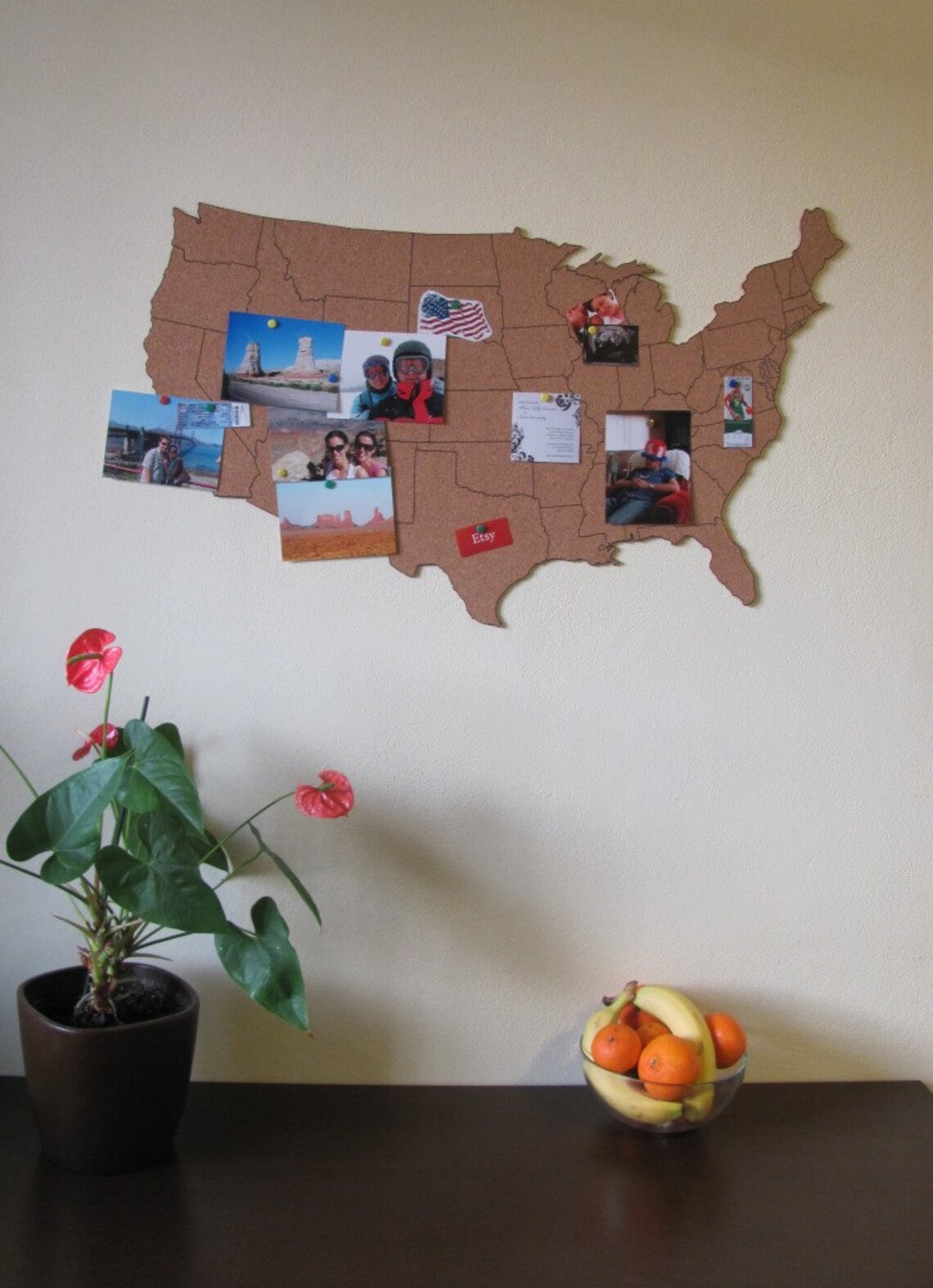 Corkboard map of US with outline of states Size M measures Etsy
