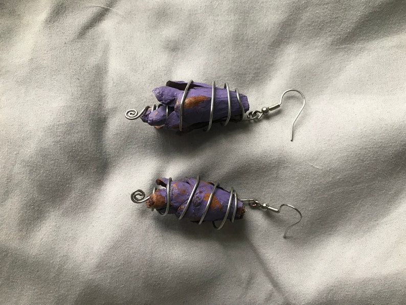 Boho Nature Lover Gift Purple Pinecone Earrings Closure: Clip-On Standard Hook 925 Sterling Hook Hypoallergenic Silver Wire-Wrapped