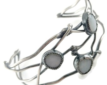 White Moonstone Sterling Silver Branch Cuff Bracelet