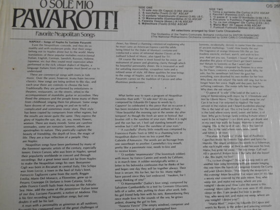 Luciano Pavaroti-o Sole Mio Favorite Neapolitan Songs Vinyl - Etsy