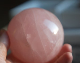 Large Rose Quartz Crystal Ball/Sphere - Natural crystal - 3 1/4 inches (82 mm) - wonderful deep Pink color - great Clarity - nice Polish