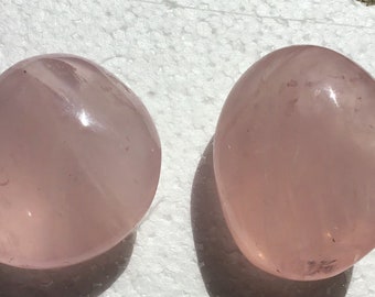 2 Rose Quartz Crystal Palm Stones - Natural crystal - 1 3/4 inches - nice Pink color - great Clarity - nice Polish