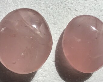 2 Rose Quartz Crystal Palm Stones - Natural crystal - 2 3/8 inches (60 mm) - nice Pink color - great Clarity - nice Polish
