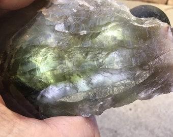Emerald Auralite 23 Natural crystal - 302.0 grams -  Green & Violet Colors - good Clarity - Amethyst - Thunder Bay Canada - White Cap