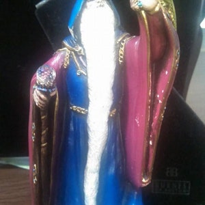 3 pieces: Windstone Editions Peacock Wizard Dragon Blue/Purple Crystal Staff Pena. Baby Dragon from 1986, and small wizard with crystal