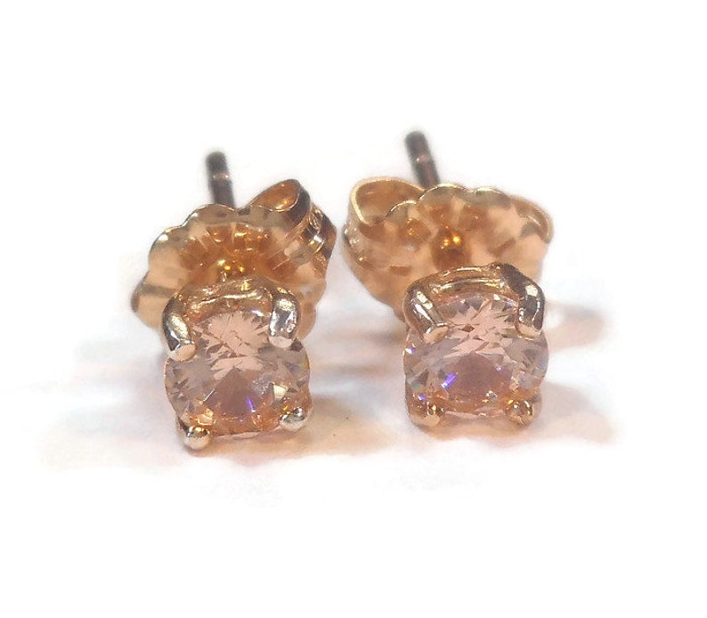 Champagne Morganite Rose Gold Stud Earrings 4mm image 4