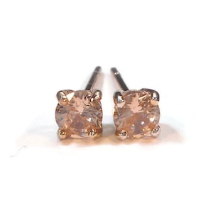 Champagne Morganite Rose Gold Stud Earrings 4mm image 3