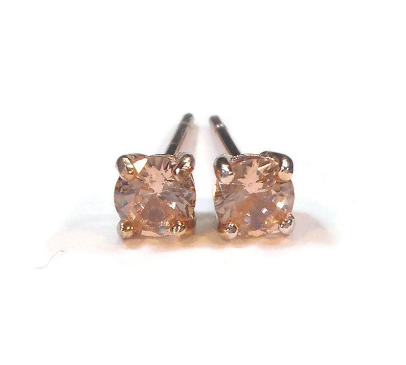 Champagne Morganite Rose Gold Stud Earrings 4mm image 3