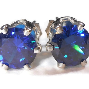 Blue Cubic Zirconia Stud Earrings 6mm