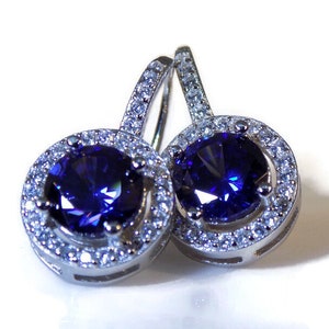 Tanzanite Drop Earrings, Sterling Silver Lever Back Earrings, Art Deco Earrings, Vintage Earrings, Statement Earrings