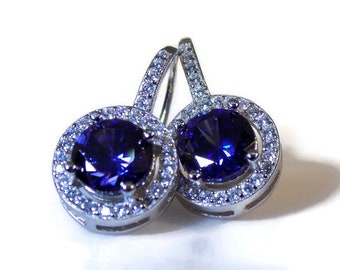 Tanzanite Drop Earrings, Sterling Silver Lever Back Earrings, Art Deco Earrings, Vintage Earrings, Statement Earrings