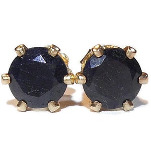 Sapphire Earrings, 6mm Natural Black Sapphire Studs, Gift for Her, September Birthstone