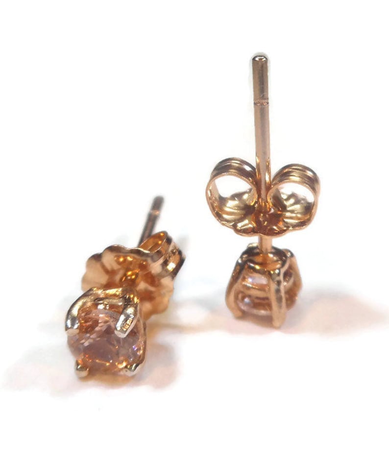 Champagne Morganite Rose Gold Stud Earrings 4mm image 8