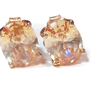 Simulated Champagne Morganite Stud Earrings,9x7mm Oval Rose Gold Studs,Wedding Jewelry,Bridal,Bridesmaids,Blush,Gift for Her