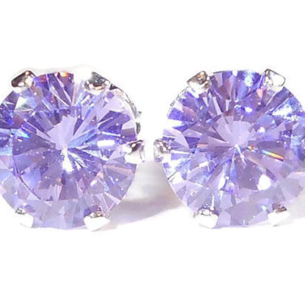 8mm Lavender Cubic Zirconia Stud Earrings, Sterling Silver, Gift for Her, Gemstone Earrings, Bridesmaids Gift