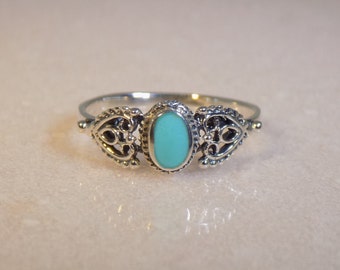 Oval Blue Turquoise Sterling Silver Ring, Southwestern Ring