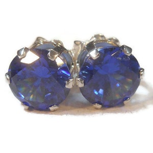 Simulated Blue Tanzanite Stud Earrings 8mm