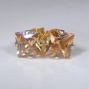 6mm Champagne Morganite Square Stud Earrings