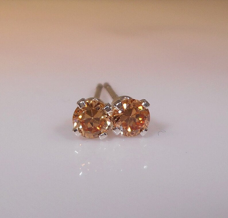3mm Champagne Morganite Cubic Zirconia Earrings 925 Settings