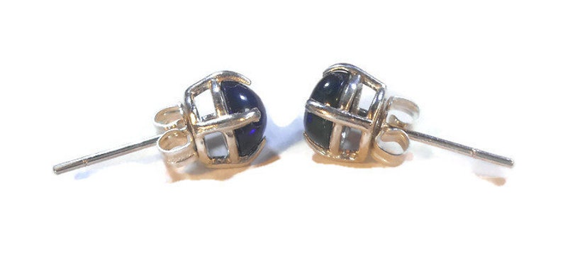 Black Fire Opal Stud Earrings,Genuine Black Opal Studs,7mm Opal Earrings,Sterling Silver Post,Real Black Opal Earrings,October Birthstone