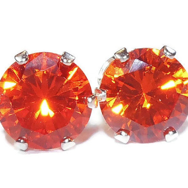 Burnt Orange Cubic Zirconia Stud Earrings, 8mm Dark Orange Studs, Gift for Her, Handmade Earrings, Hypoallergenic