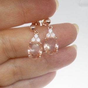 Morganite Earrings, Oval Pink Morganite Rose Gold Dangle Earrings, Bridal Earrings, Birthday Gift, Anniversary Gift