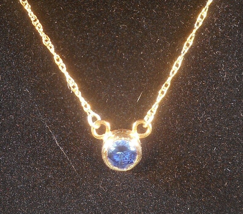 Simulated Tanzanite Gold Filled Bezel Pendant Necklace8mm image 0
