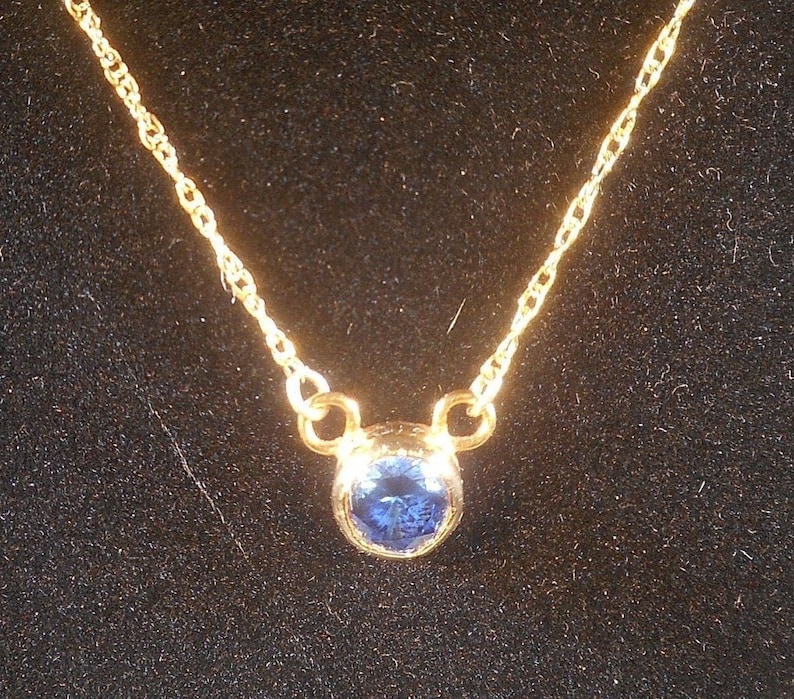 Simulated Tanzanite Gold Filled Bezel Pendant Necklace8mm image 0