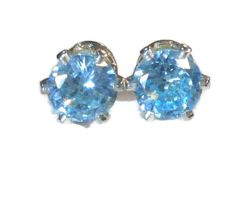Light Blue 6mm CZ Stud Earrings 925 Settings Etsy