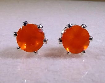 6mm Natural Orange Mexican Opal Stud Earrings, October Birthstone