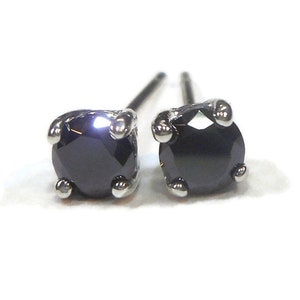4mm Black Cubic Zirconia Sterling Silver Stud Earrings, Gift for Her, Handmade Earrings, Black Jewelry