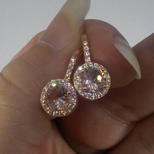 Morganite Halo Drop Earrings 7mm