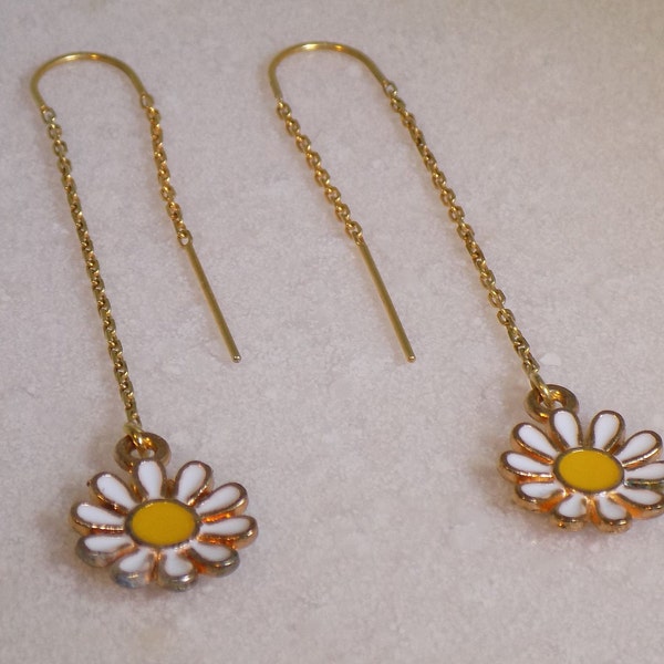 Gold Daisy Flower Threader Earrings